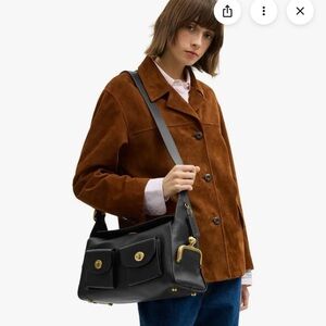 Sold out Coach Haversack Black Leather Shoulder Bag with Gold Accents